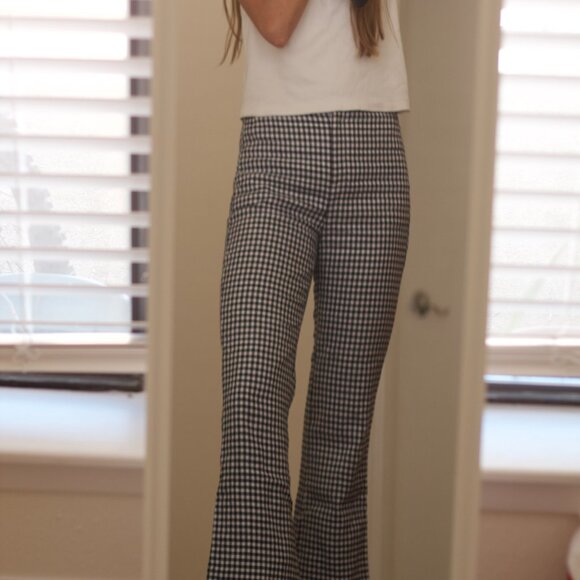 J.Crew Gingham Flare Pants | Navy White Crop Linen Blend (Tall, Fits 4/6) - Picture 1 of 3